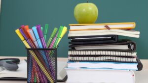 Many Colorful stationery of an assortment on a table.